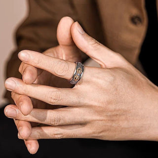 Buddha Gift Vintage Tibetan Vajra Auspicious Clouds Pattern Copper Pleated Silver Balance Ring