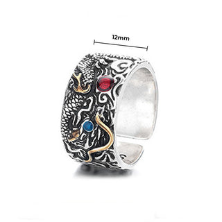Buddha Gift Vintage Dragon Pattern Copper Pleated Silver Balance Ring