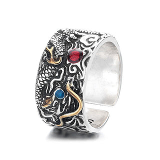 Buddha Gift Vintage Dragon Pattern Copper Pleated Silver Balance Ring