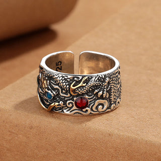 Buddha Gift Vintage Dragon Pattern Copper Pleated Silver Balance Ring