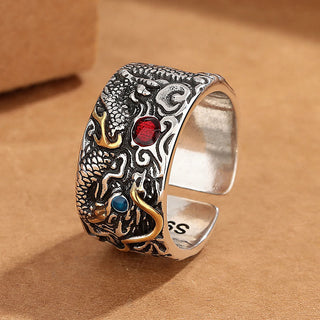 Buddha Gift Vintage Dragon Pattern Copper Pleated Silver Balance Ring