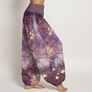 Buddha Gift Pure Cotton Koi Fish Lotus Moon Stars Pattern Women's Elastic Waist Harem Pants