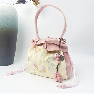 Buddha Gift Suzhou Embroidery Lotus Epiphyllum Magnolia Cotton Linen Tote Crossbody Bag Shoulder Bag Handbag