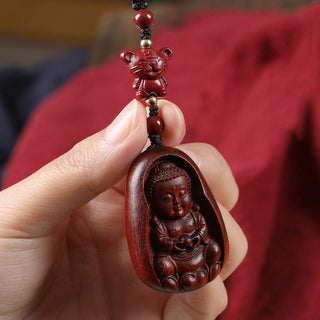 Buddha Gift Small Leaf Red Sandalwood Buddha Cinnabar Chinese Zodiac Amulet Protection Key Chain