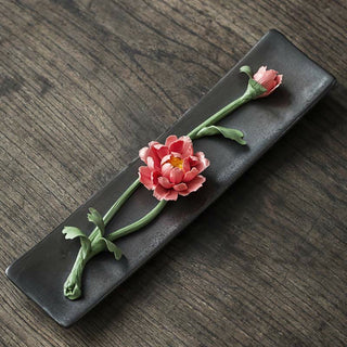 Buddha Gift Lotus Peony Rose Flower Ceramic Spiritual Incense Burner