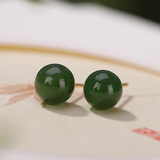 Buddha Gift 925 Sterling Silver Round Cyan Jade Healing Calm Stud Earrings