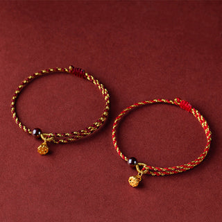 Buddha Gift Handcrafted Red Gold Rope Lotus Peace And Joy Charm Braid Bracelet