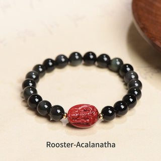 Buddha Gift Chinese Zodiac Natal Buddha Natural Black Obsidian Cinnabar Purification Bracelet