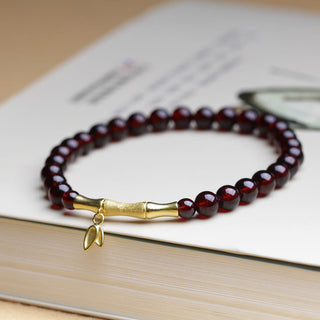 Buddha Gift 14K Copper Plated Gold 925 Sterling Silver Plated Gold Natural Garnet Bamboo Protection Bracelet