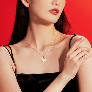 Buddha Gift White Jade Peace Buckle Blessings Luck Necklace Pendant