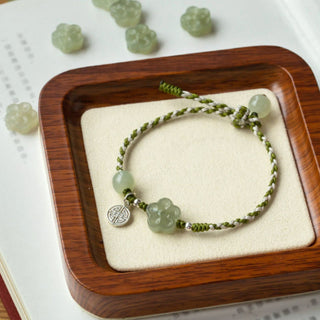 Buddha Gift Handmade Plum Blossom Flower Jade Luck Prosperity Braided Bracelet