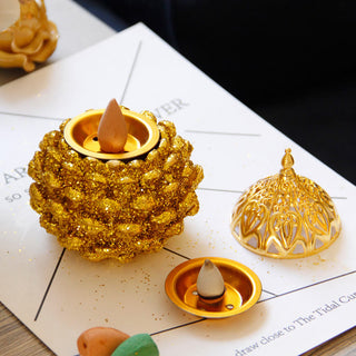 Buddha Gift Gold Pine Cone Pattern Spiritual Rituals Mini Incense Burner Home Tabletop Decor