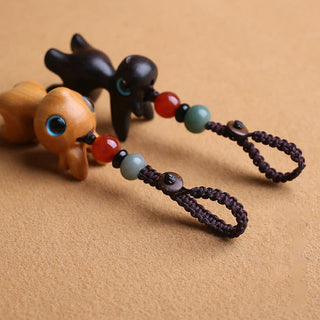 Buddha Gift Sandalwood Small Leaf Red Sandalwood Ebony Wood Green Sandalwood Lucky Mini Deer Carved Protection Key Chain Phone Hanging Decoration