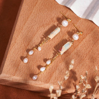Buddha Gift 925 Sterling Silver Posts Shoushan Stone Pearl Healing Drop Earrings