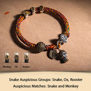 Buddha Gift Handmade Tibetan 925 Sterling Silver Chinese Zodiac Natal Buddha Zakiram Goddess of Wealth Protection Multicolored Rope Braided Bracelet