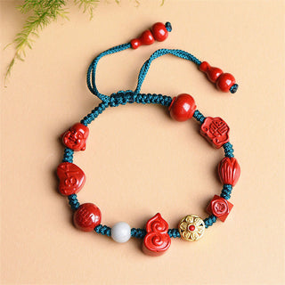 Buddha Gift Natural Cinnabar Gourd Om Mani Padme Hum Laughing Buddha Blessing String Bracelet