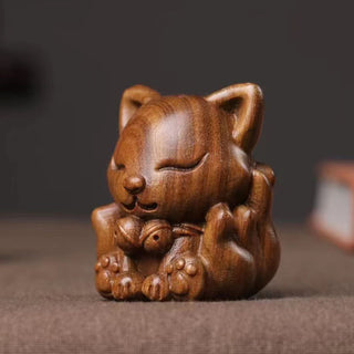 Buddha Gift Mini Nine Tailed Fox Ivory Fruit Sandalwood Green Sandalwood Blessing Decoration