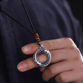Buddha Gift Koi Fish Peace Buckle Copper Wealth Luck Necklace Pendant
