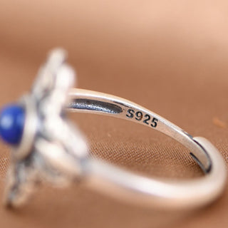 Buddha Gift Tibet 925 Sterling Silver Natural Lazurite Positive Adjustable Ring
