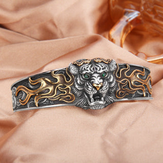Buddha Gift 925 Sterling Silver Chinese Zodiac Tiger Keep Away Evil Spirits Bracelet Bangle