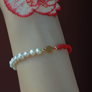 Buddha Gift 14K Gold Plated Pearl Bead Luck Protection Braid Red String Bracelet