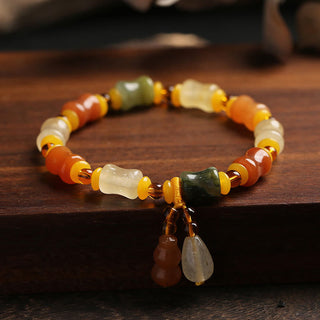 Buddha Gift Natural Golden Silk Jade Gourd Wealth Charm Bracelet