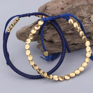 Buddha Gift 3 PCS Tibetan Copper Beads Healing Protection Luck Bracelet Set