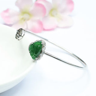 Buddha Gift 925 Sterling Silver Laughing Buddha Jade Luck Bracelet Bangle