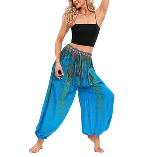 Buddha Gift Peacock Feather Pattern Loose Harem Trousers Women's Yoga Pants
