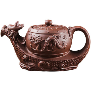 Buddha Gift Vintage Dragon Auspicious Clouds Purple Clay Ceramic Teapot