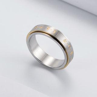 Buddha Gift Mantra Titanium Steel Balance Rotatable Ring