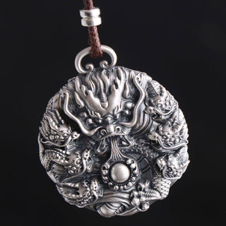 Buddha Gift 999 Sterling Silver Nine Dragons Playing With A Pearl Luck Protection Necklace Pendant