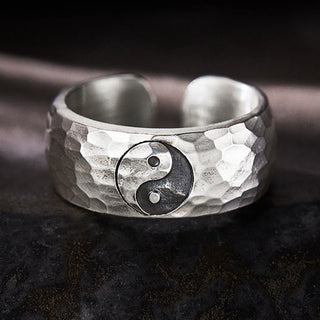 Buddha Gift Handmade 999 Sterling Silver Yin Yang Bagua Symbol Harmony Adjustable Ring