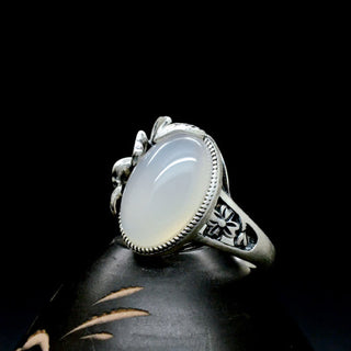 Buddha Gift 990 Sterling Silver Natural Chalcedony Plum Positive Harmony Ring