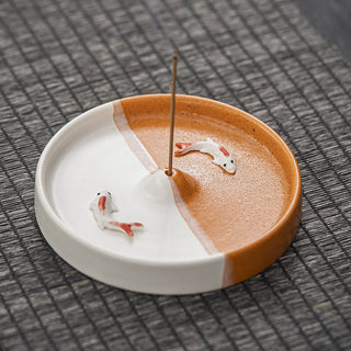 Buddha Gift Koi Fish Pattern Spiritual Healing Ceramic Incense Stick Burner Decoration