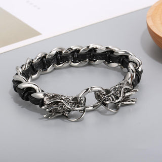 Buddha Gift Dragon Leather Titanium Steel Protection Luck Braided Bracelet