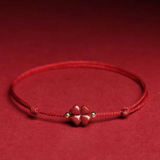 Buddha Gift Natural Cinnabar Four Leaf Clover Blessing Red String Bracelet Anklet