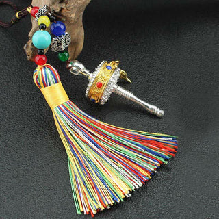 Buddha Gift Tibet Om Mani Padme Hum Prayer Wheel Tassel Bag Car Hanging Decoration