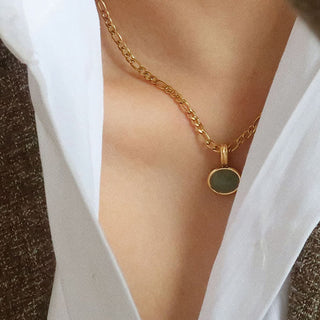 Buddha Gift Oval Turquoise Strength Titanium Steel Necklace Pendant