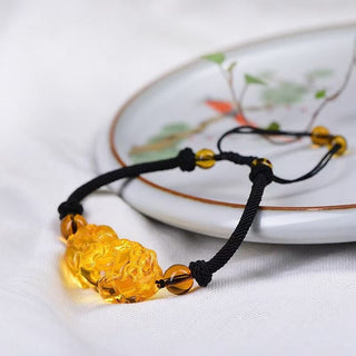 Buddha Gift Natural Obsidian Amethyst Citrine PiXiu Cooper Coin Wealth Bracelet