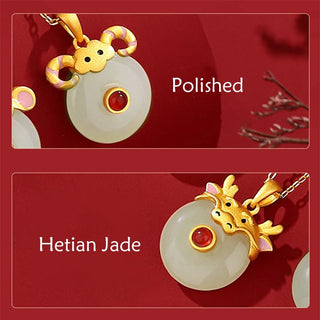 Buddha Gift 925 Sterling Silver Hetian Jade Chinese Zodiac Year of the Dragon Red Agate Luck Protection Necklace Pendant (Extra 30% Off | USE CODE: FS30)