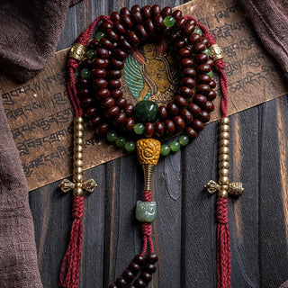 Buddha Gift Natural Tibet 108 Mala Beads Purple Bodhi Seed Hetian Cyan Jade Copper Dorje Peace Bracelet