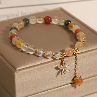 Buddha Gift Multicolored Rutilated Quartz Auspiciousness Zircon Flower Bracelet