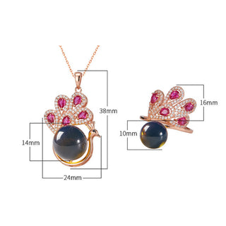 Buddha Gift Peacock Amber Fortune Love Necklace Pendant Ring