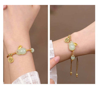 Buddha Gift Year of the Rabbit Hetian Jade Happiness Blessing Wealth String Bracelet