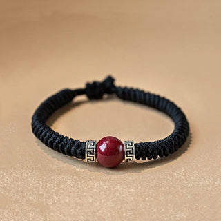 Buddha Gift 925 Sterling Silver Natural Cinnabar Bead Calm Handmade Braided String Bracelet