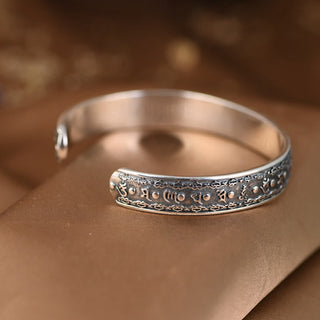 Buddha Gift 925 Sterling Silver Om Mani Padme Hum Double Dorje Engraved Wisdom Cuff Bracelet Bangle
