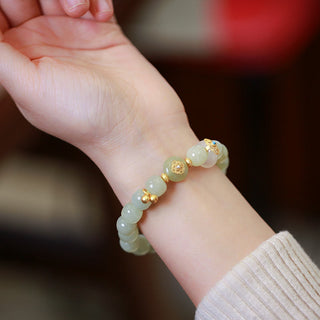 Buddha Gift 925 Sterling Silver Plated Gold Natural Hetian Jade Luck Necklace Pendant Bracelet Set