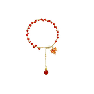 Buddha Gift Red Maple Leaf Luck Charm Bracelet