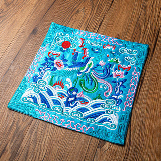Buddha Gift Phoenix Dragon Kirin Embroidery Cup Mat Pad Tea Cup Coaster Kung Fu Tea Mat